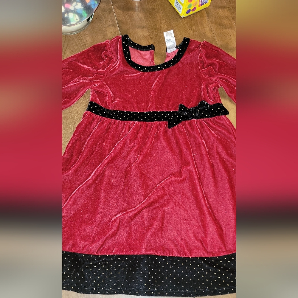Red and Black Velvet Dress with Polka Dot Accents